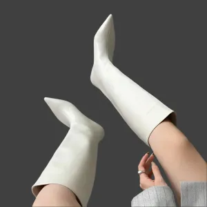 2024 Fashion Women's Pointed Low Heel Knee-High Boots - PU Sewing Spring/Autumn Party & Western Style (Sizes 35-40)