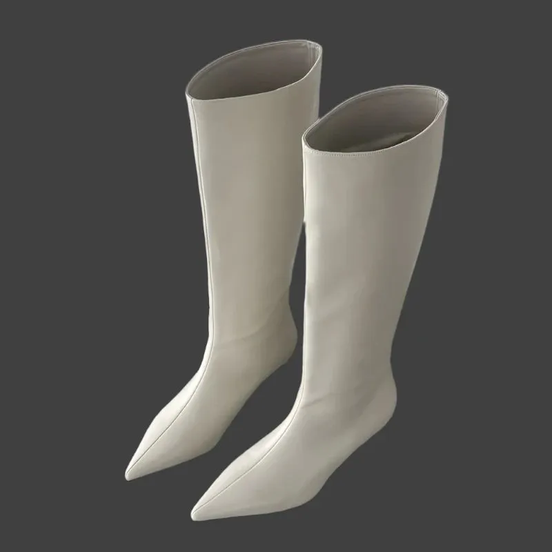 2024 Fashion Women's Pointed Low Heel Knee-High Boots - PU Sewing Spring/Autumn Party & Western Style (Sizes 35-40)