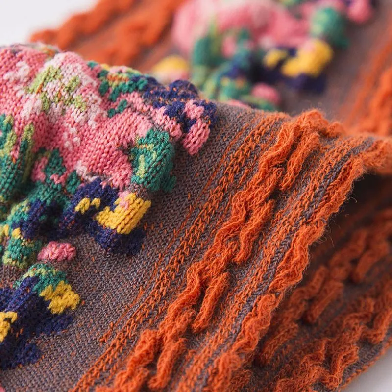5 par Vintage-broderede blomstersokker