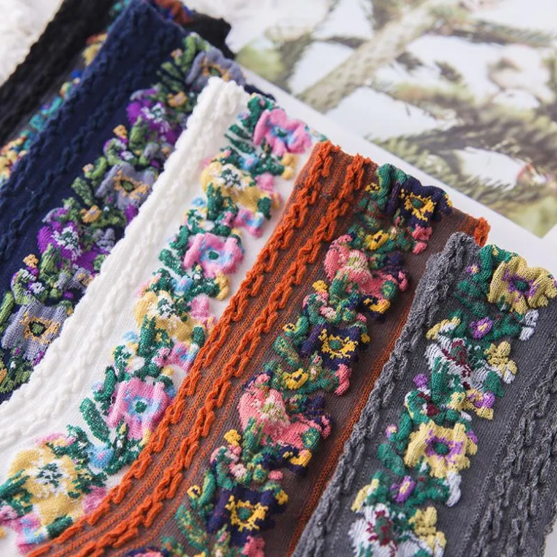 5 par Vintage-broderede blomstersokker
