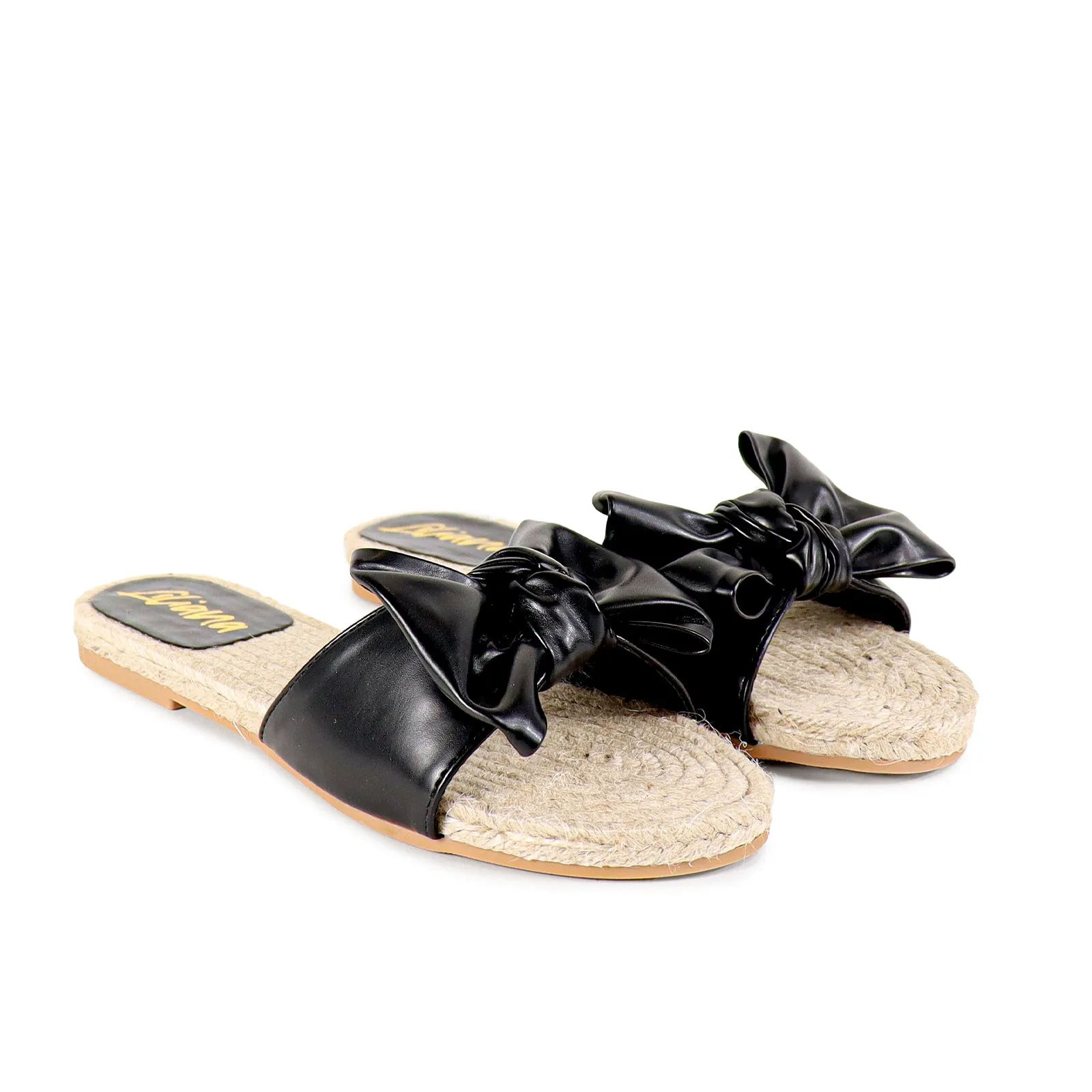 AILEEN-3 ESPADRILLE SLIDER WITH SINGLE BOW-BLACK