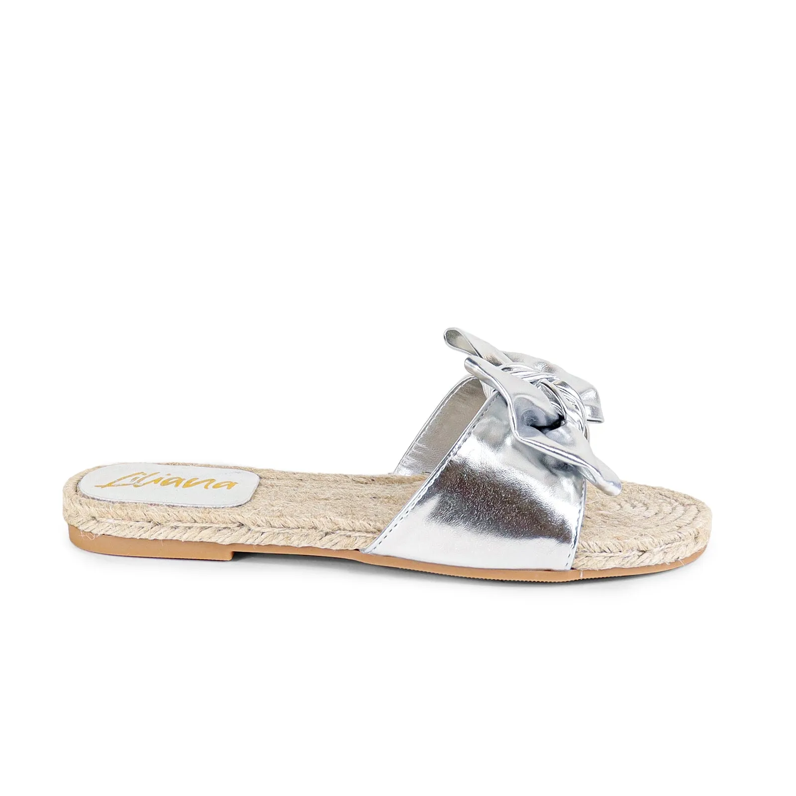 AILEEN-3 ESPADRILLE SLIDER WITH SINGLE BOW-SILVER