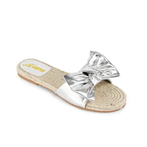 AILEEN-3 ESPADRILLE SLIDER WITH SINGLE BOW-SILVER