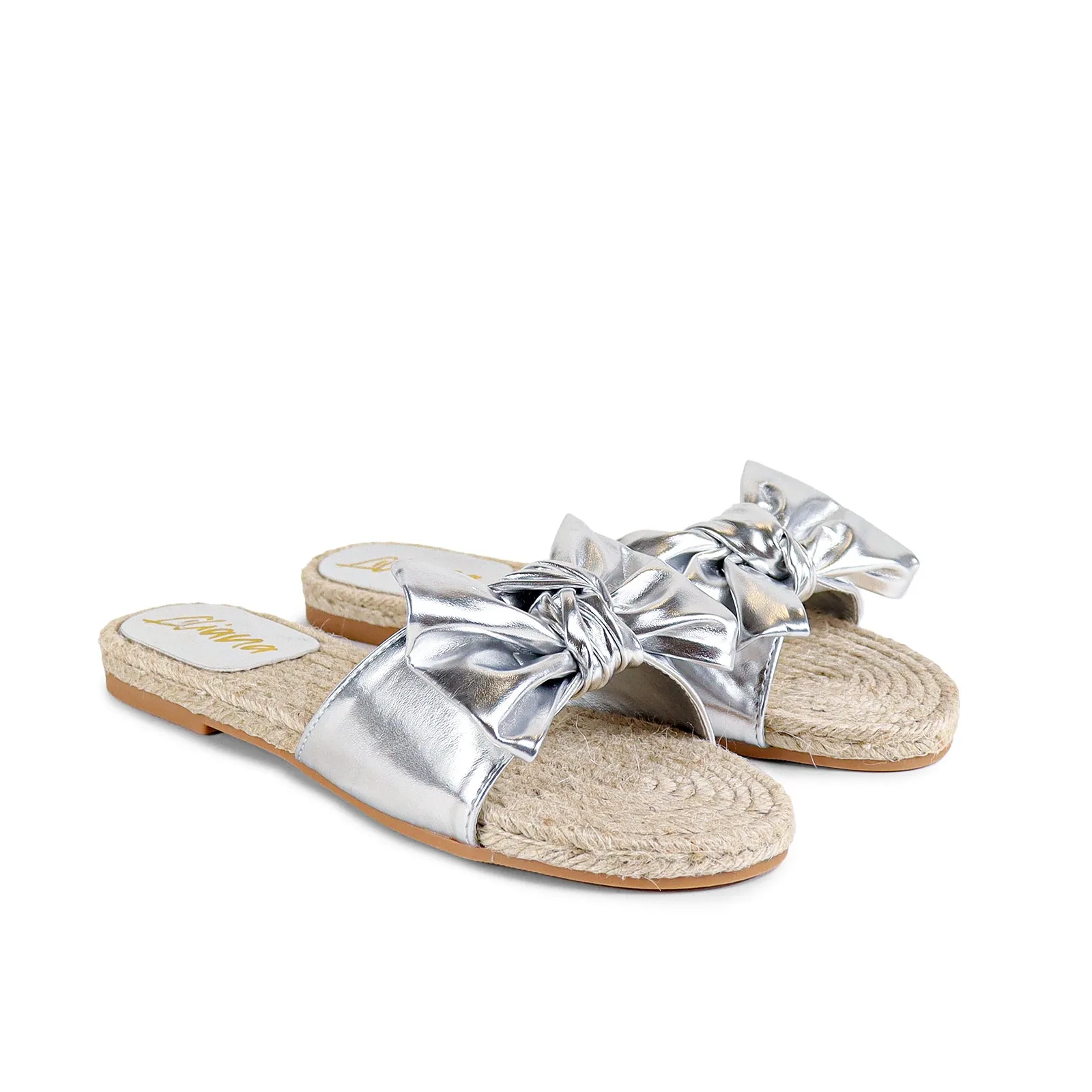 AILEEN-3 ESPADRILLE SLIDER WITH SINGLE BOW-SILVER