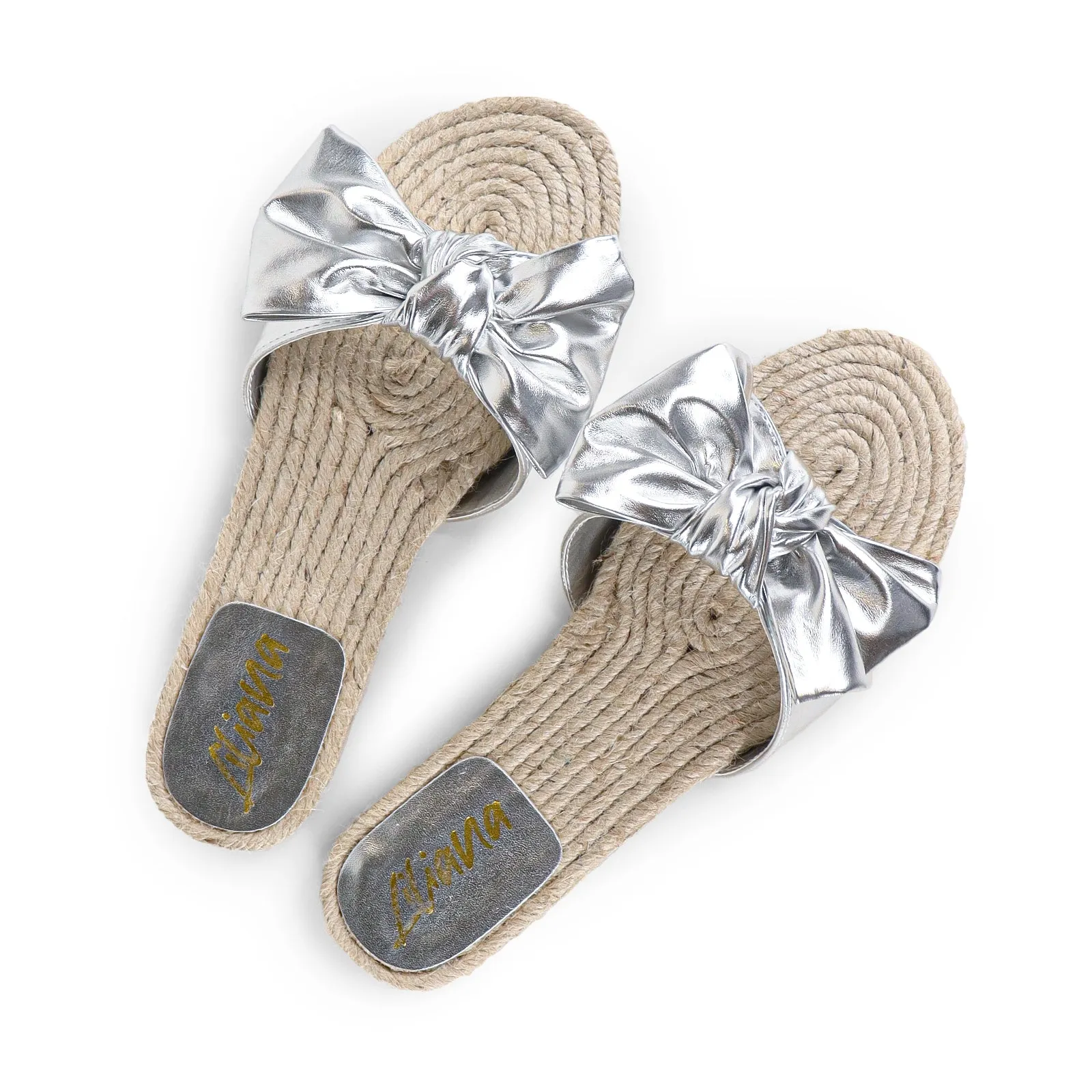 AILEEN-3 ESPADRILLE SLIDER WITH SINGLE BOW-SILVER