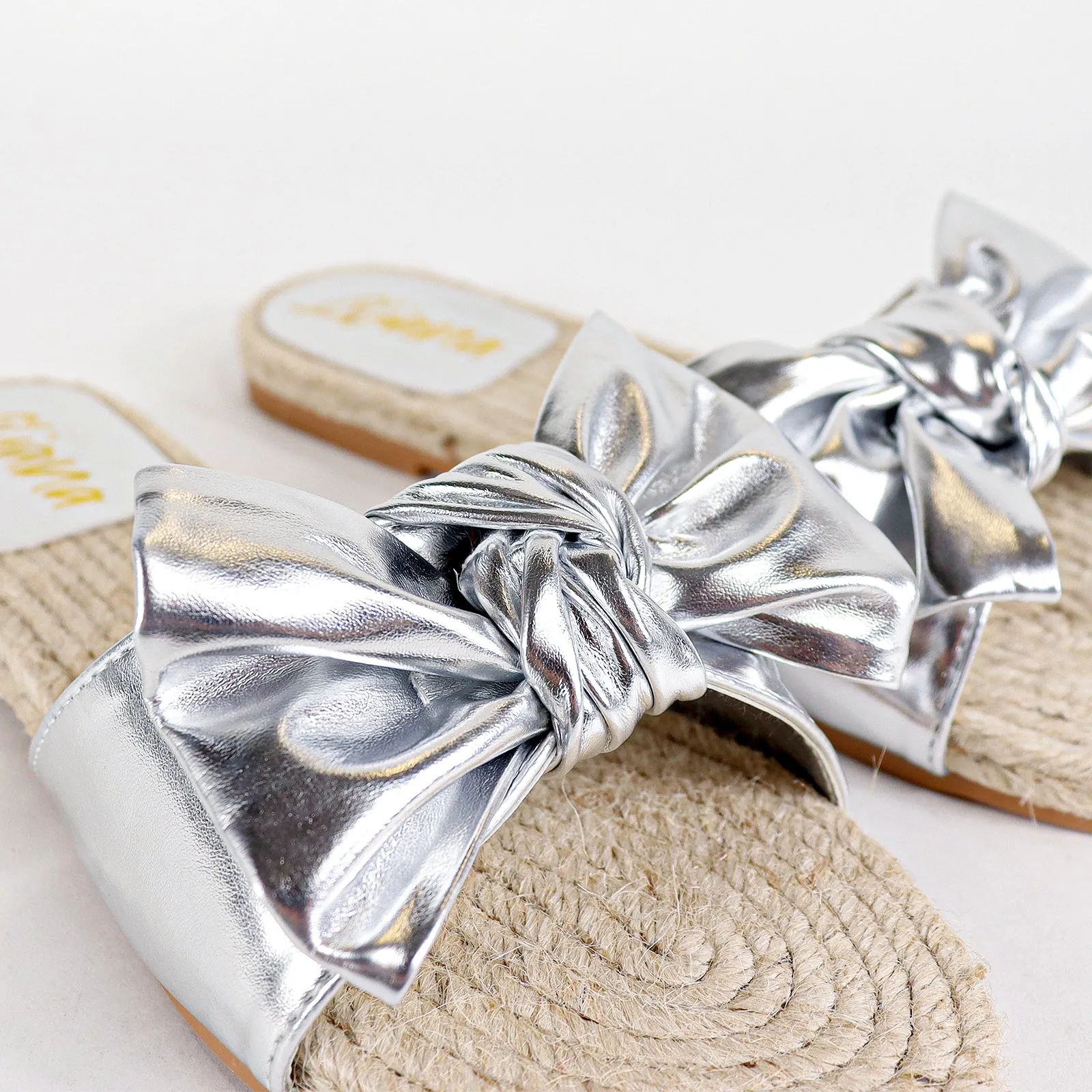 AILEEN-3 ESPADRILLE SLIDER WITH SINGLE BOW-SILVER