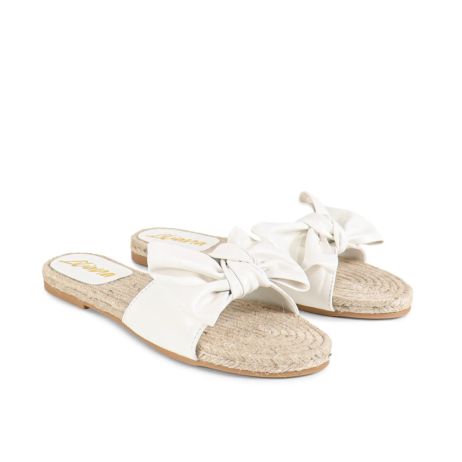 AILEEN-3 ESPADRILLE SLIDER WITH SINGLE BOW-WHITE