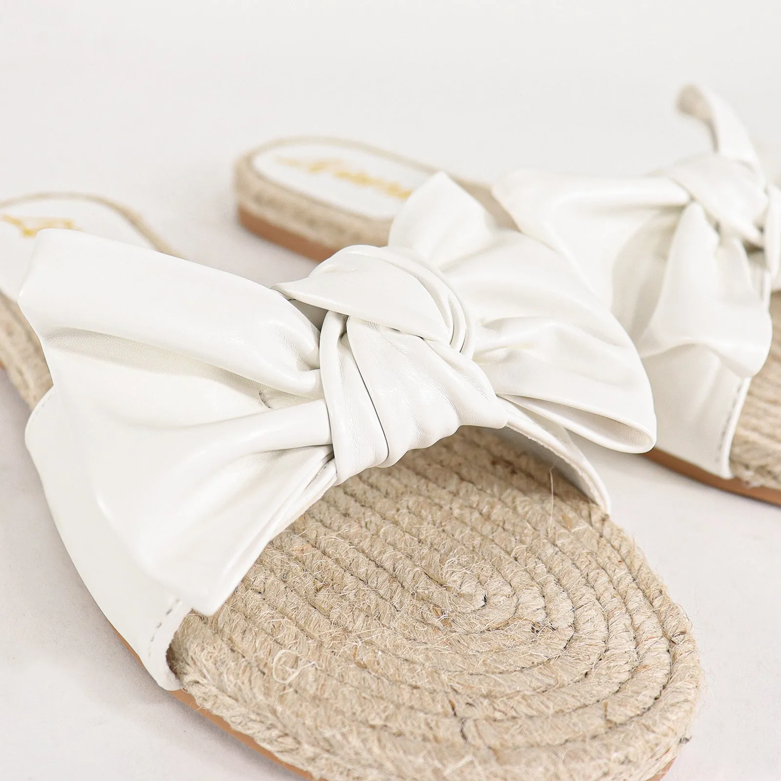 AILEEN-3 ESPADRILLE SLIDER WITH SINGLE BOW-WHITE