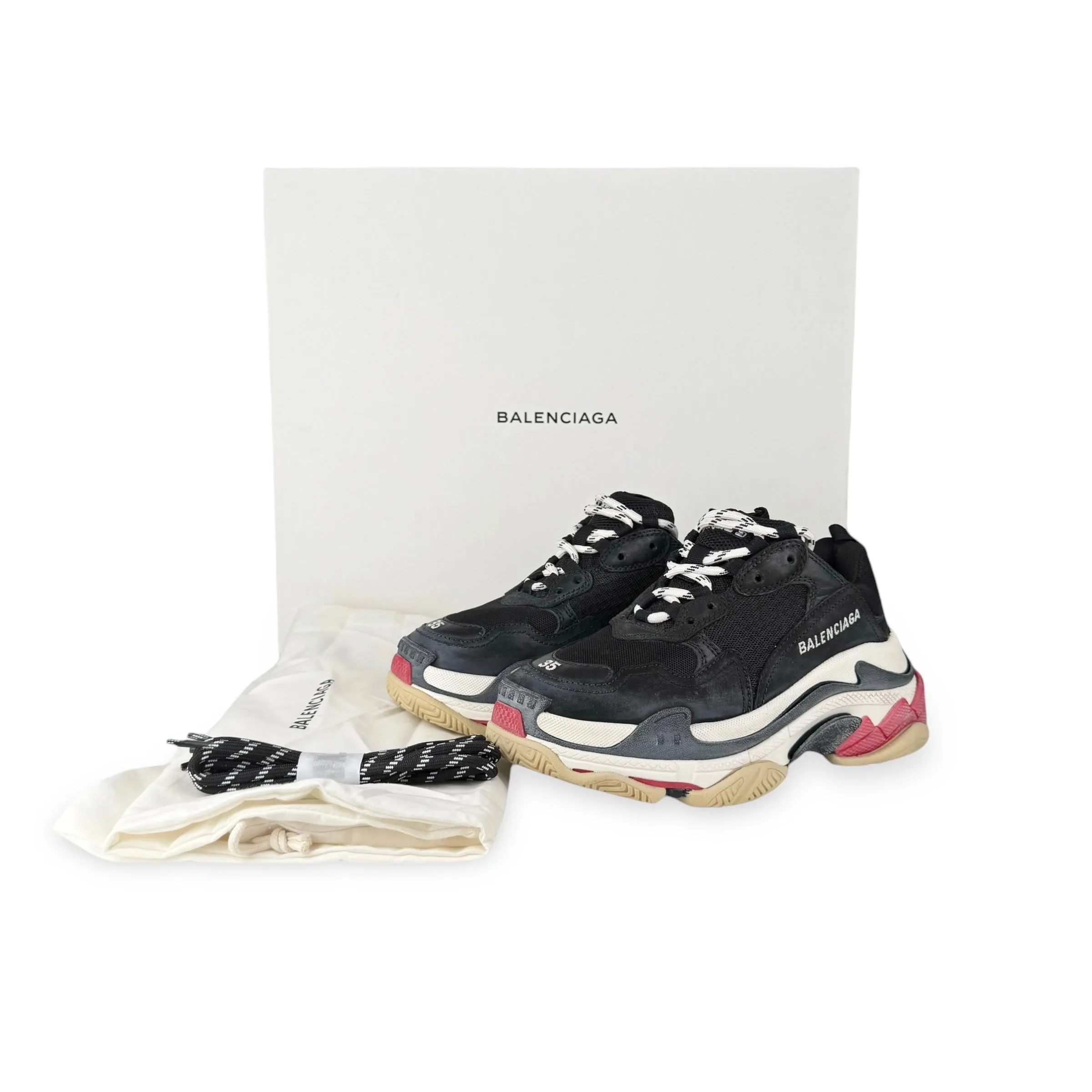 Balenciaga 524037 Black Double Foam & Mesh Triple S Sneakers