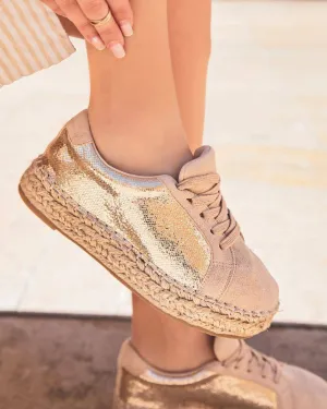 Basket espadrille femme beige et dorée à lacets - Jennifer