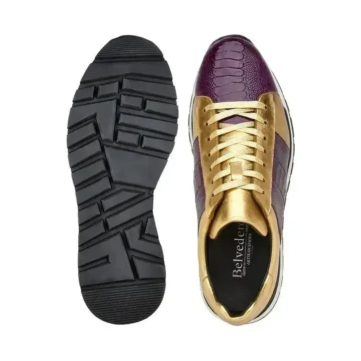 Belvedere Sneakers Blake Genuine Ostrich and Soft Italian Calf Purple/Gold