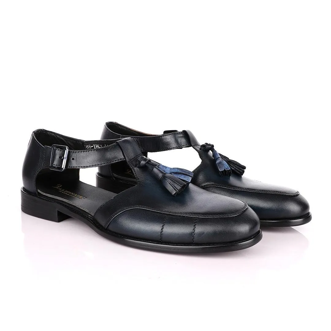 Billionaire Exotic Blue Plain with Tassel Cover Leather Sandal