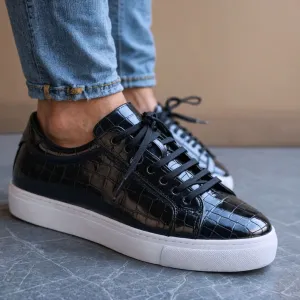 Black Croc Print Leather Natalino Lace Up Sneakers