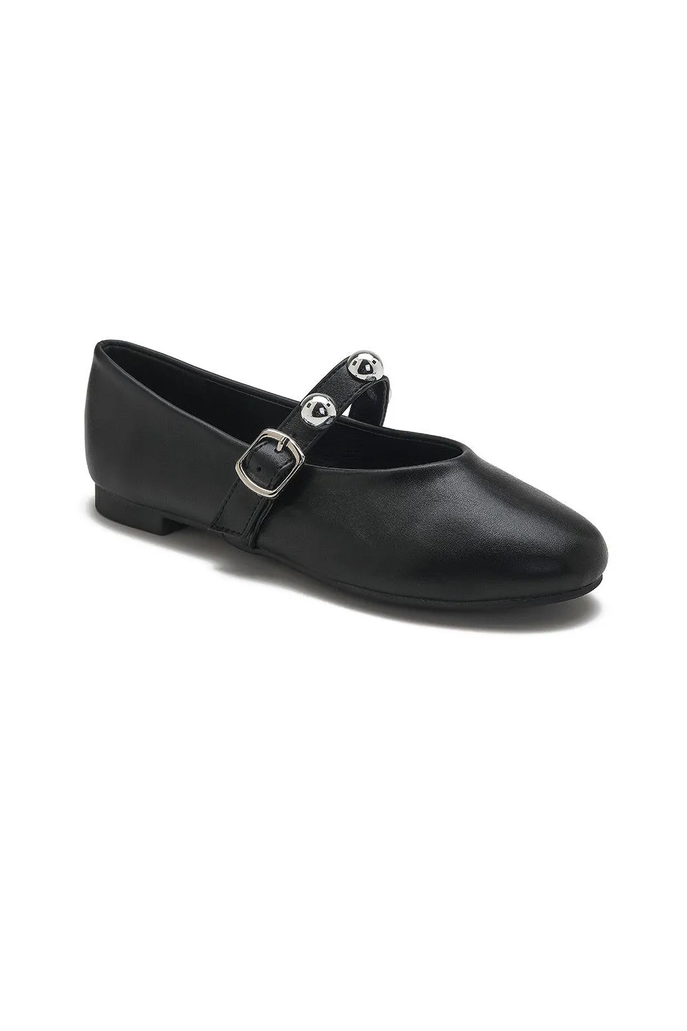 BLACK CROSS STRAP SILVER STUD DETAIL MARY JANE FLAT PUMPS