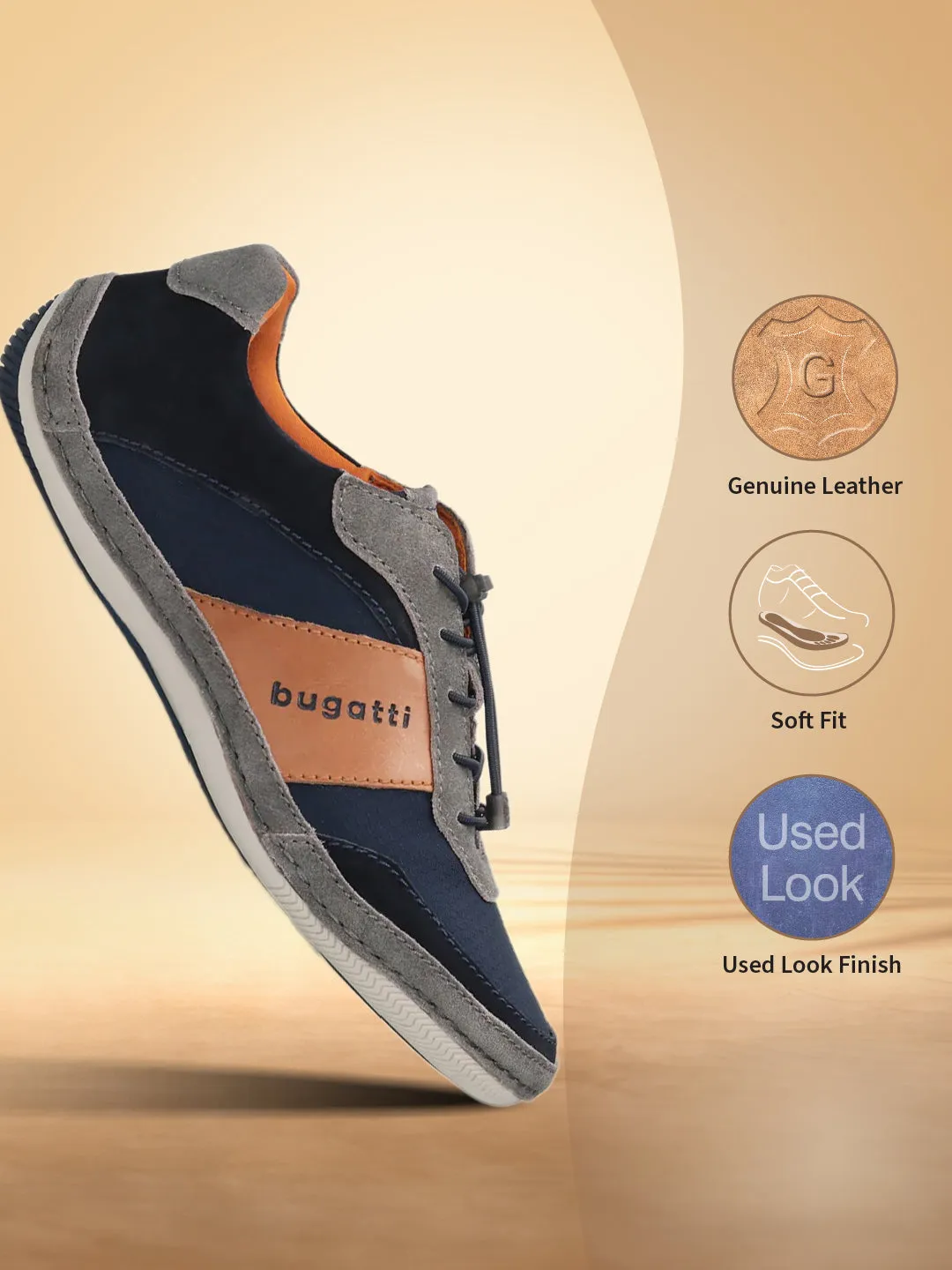 bugatti Grey & Dark Blue Premium Leather Sneakers