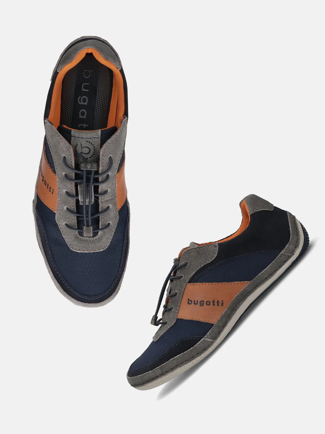 bugatti Grey & Dark Blue Premium Leather Sneakers