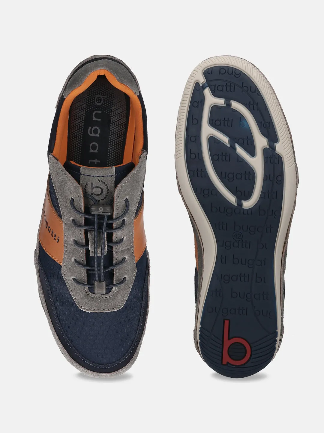bugatti Grey & Dark Blue Premium Leather Sneakers
