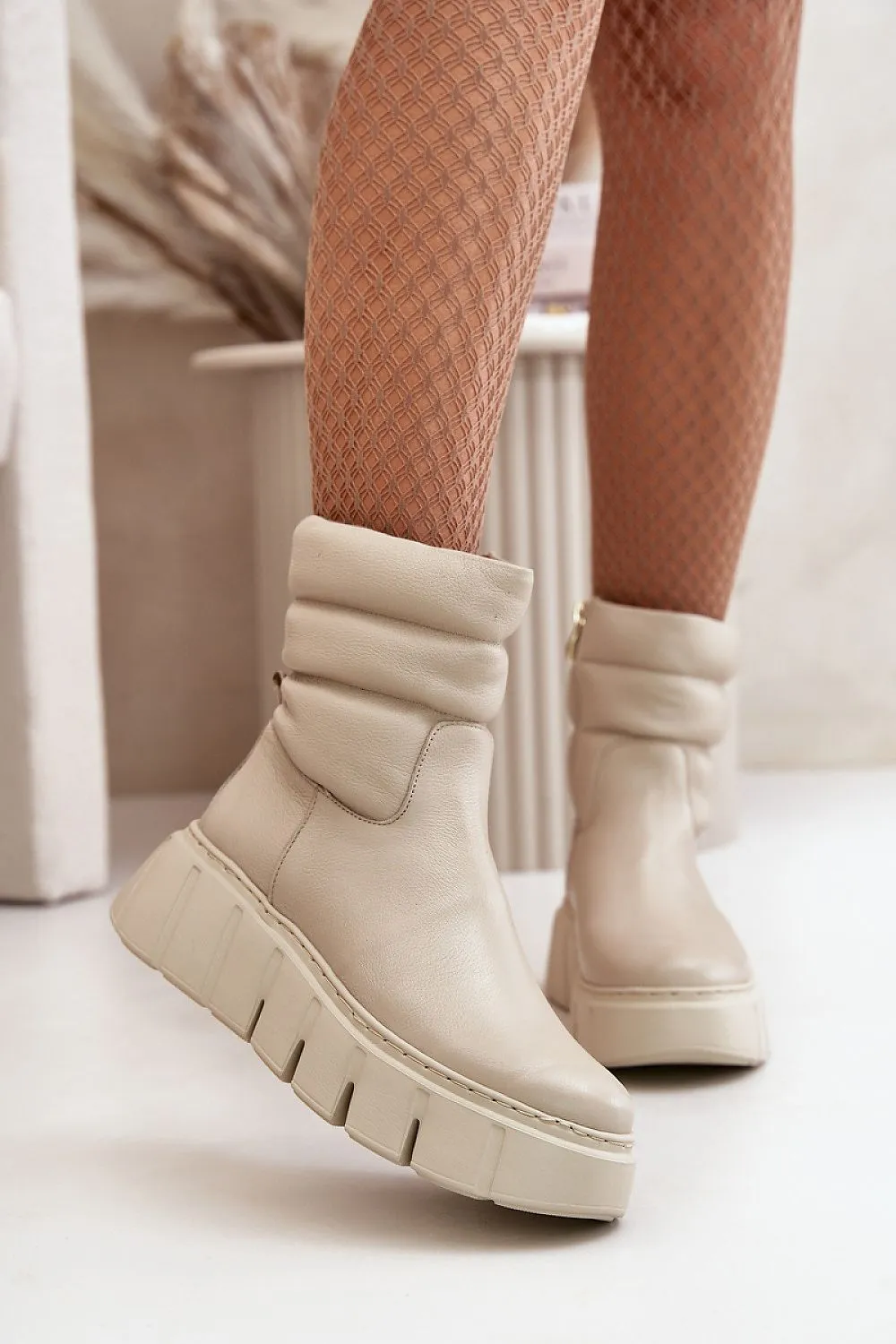 Buskin platform leather ankle boots