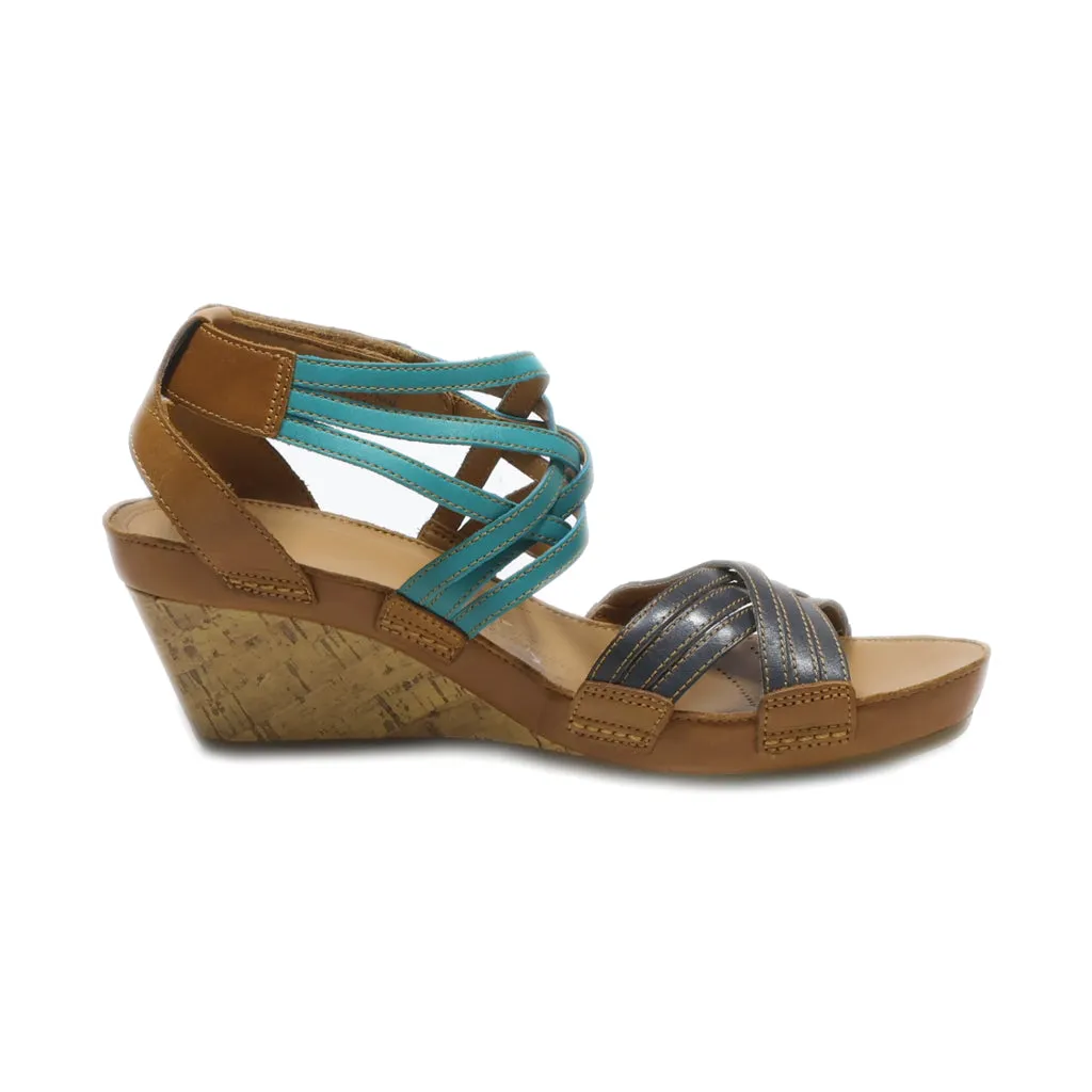 Clarks Wedge Sandals Leather Blue Colour For Women