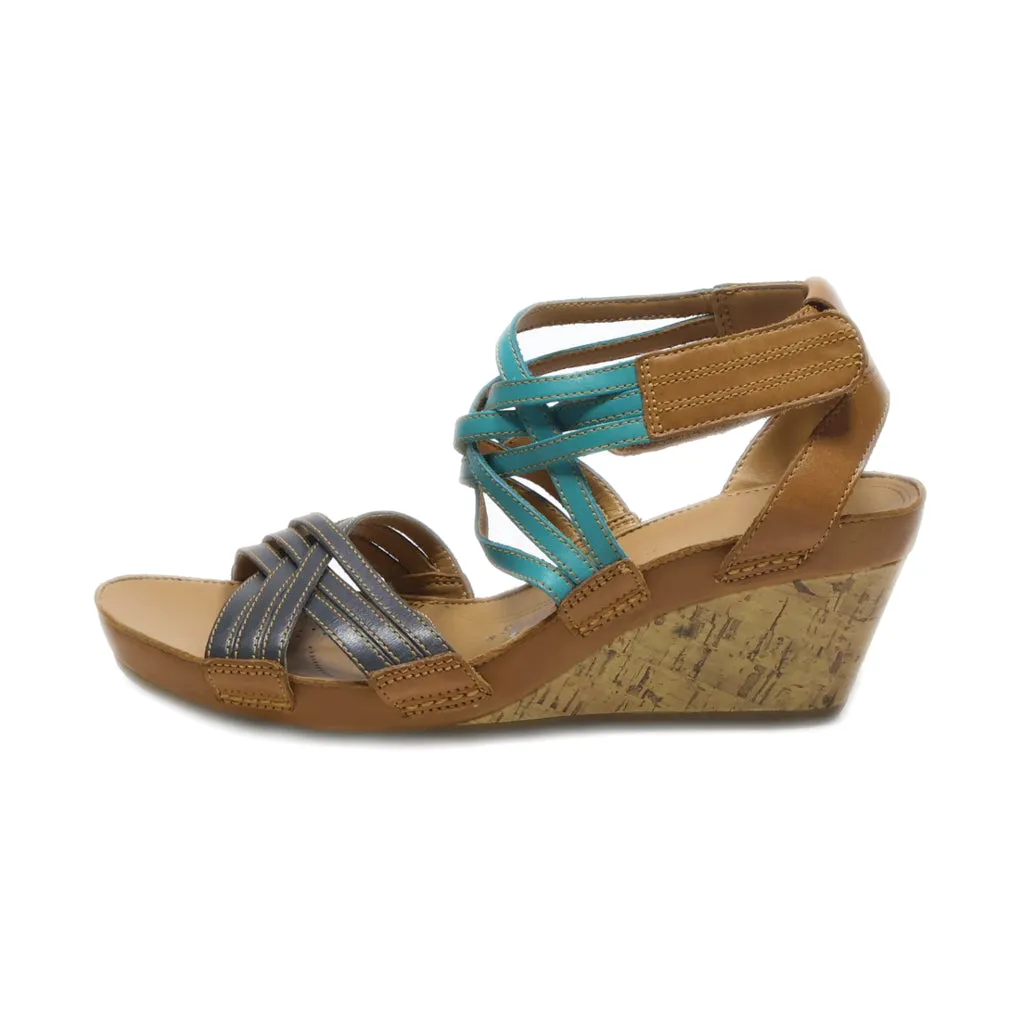 Clarks Wedge Sandals Leather Blue Colour For Women