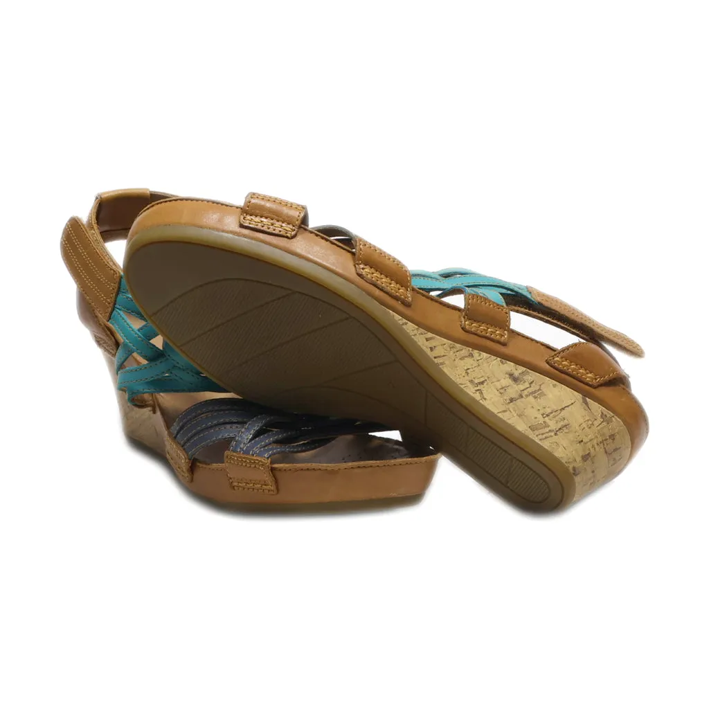 Clarks Wedge Sandals Leather Blue Colour For Women