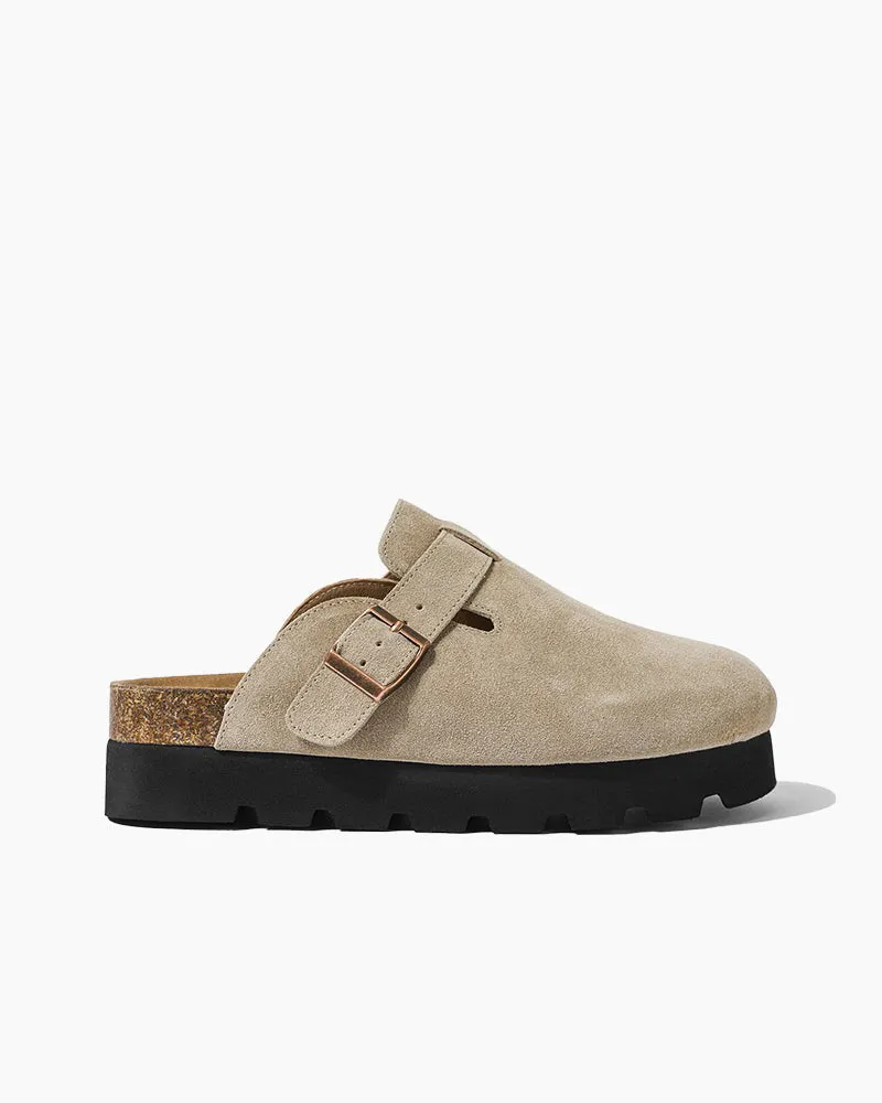 Closed toe half-slip cowhide Birkenstocks