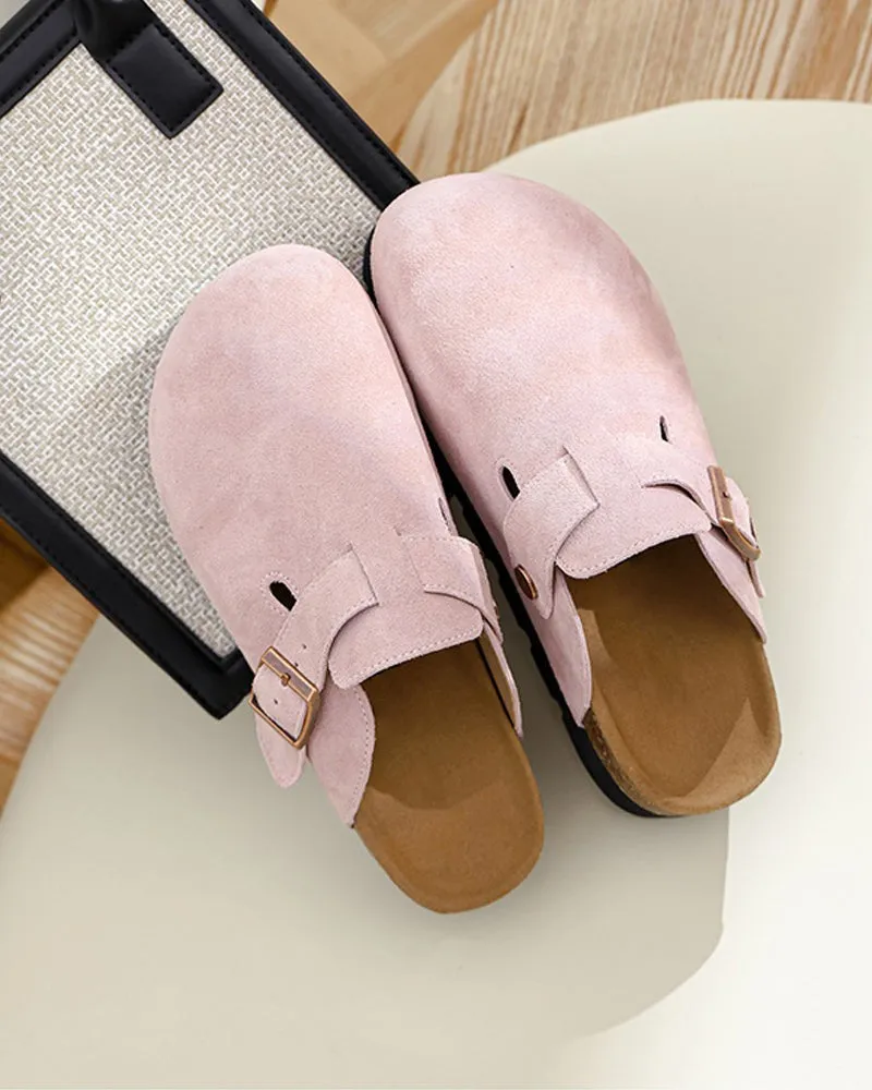 Closed toe half-slip cowhide Birkenstocks
