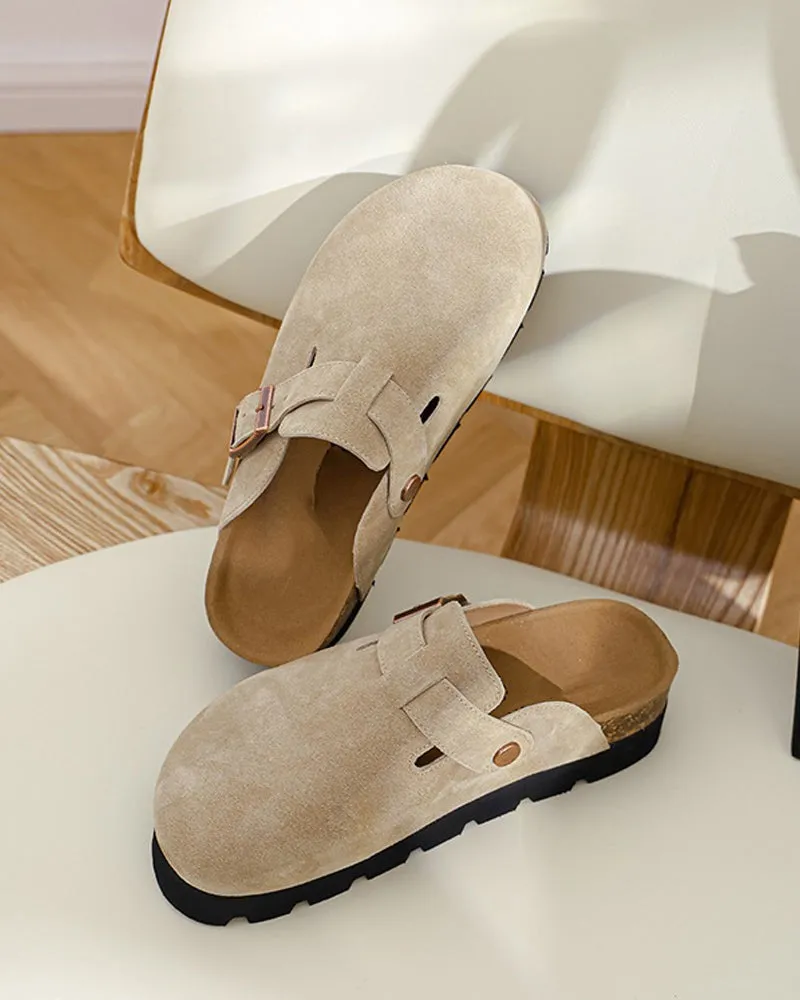 Closed toe half-slip cowhide Birkenstocks