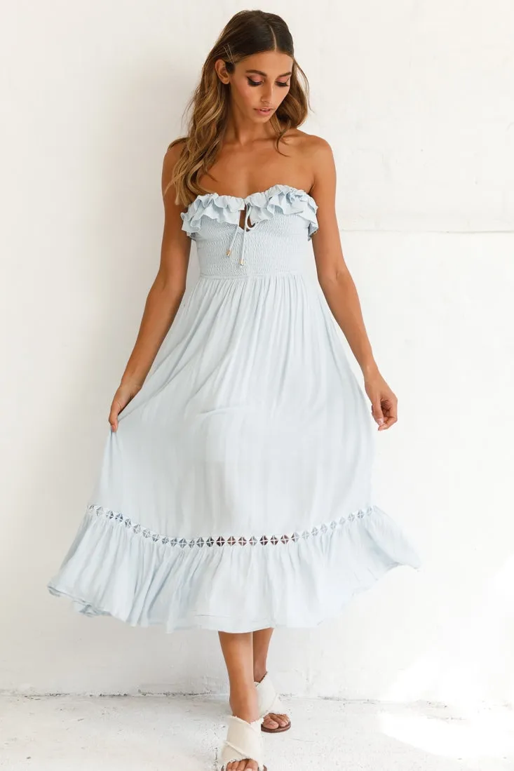 Daydream Shirred Bust Frill Trim Maxi Dress Ice Blue