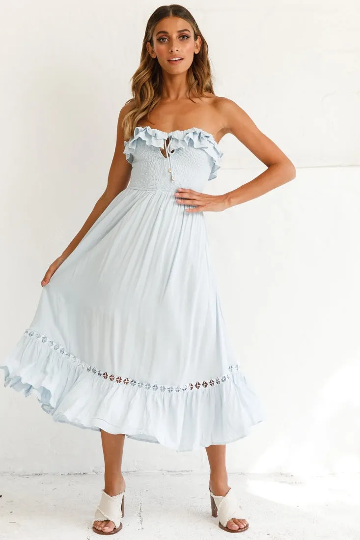 Daydream Shirred Bust Frill Trim Maxi Dress Ice Blue