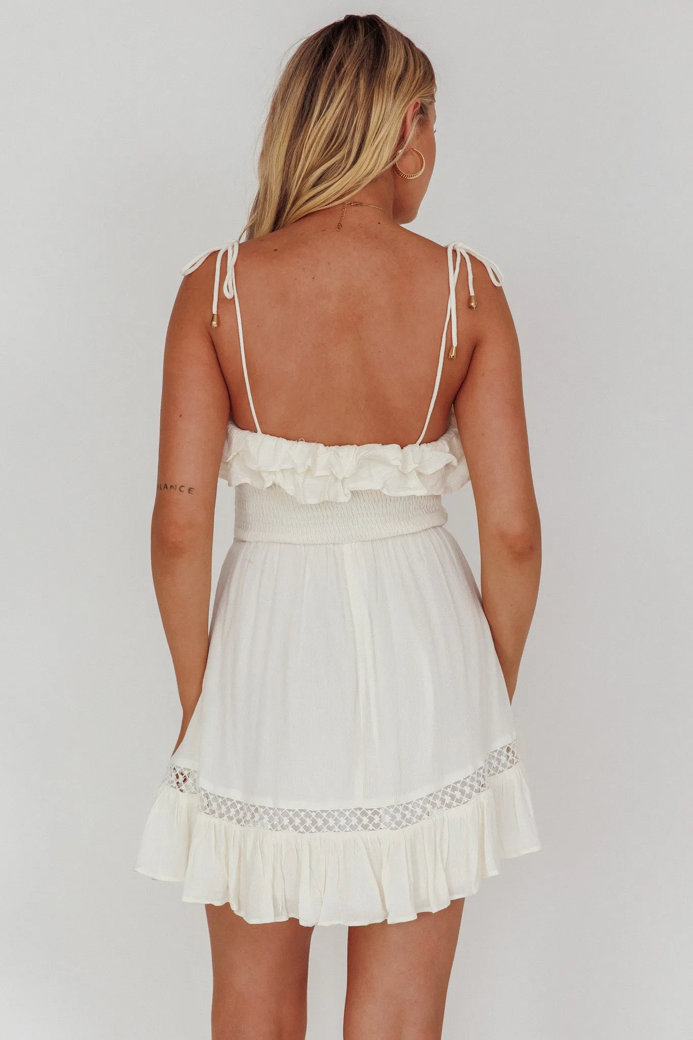 Daydream Shirred Bust Frill Trim Mini Dress White