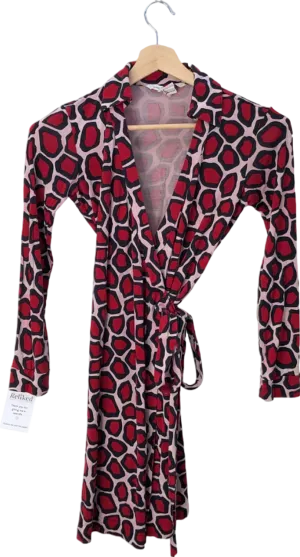 Diane Von Furstenberg Red Leopard Print Wrap Dress UK Size 6
