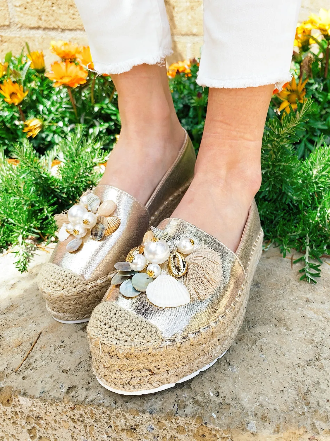 Espadrillas Gold con conchiglie