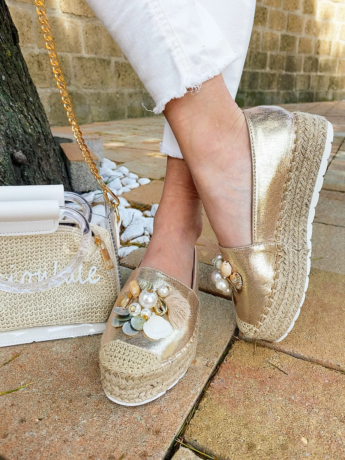 Espadrillas Gold con conchiglie