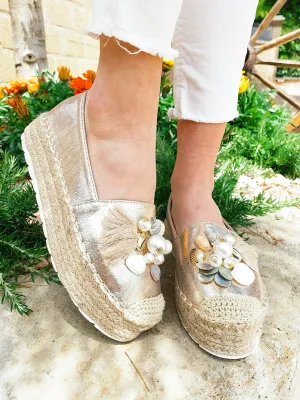 Espadrillas Gold con conchiglie