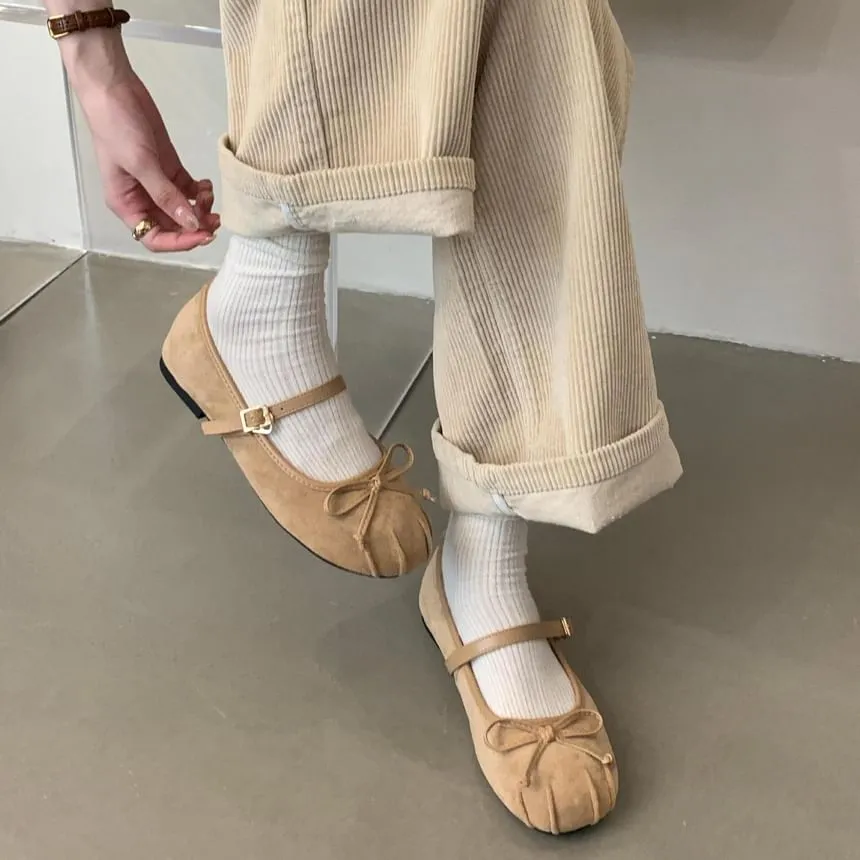 Faux Suede Bow Mary Jane Flats