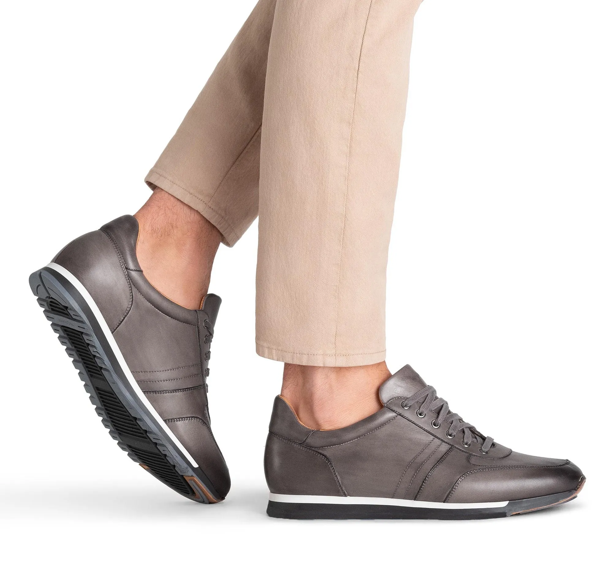 Grey Leather Tausor Lace Up Running Sneaker Shoes - AW24