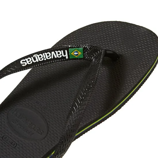 Havaianas Brasil Logo Kids Flip Flops - Black/Black