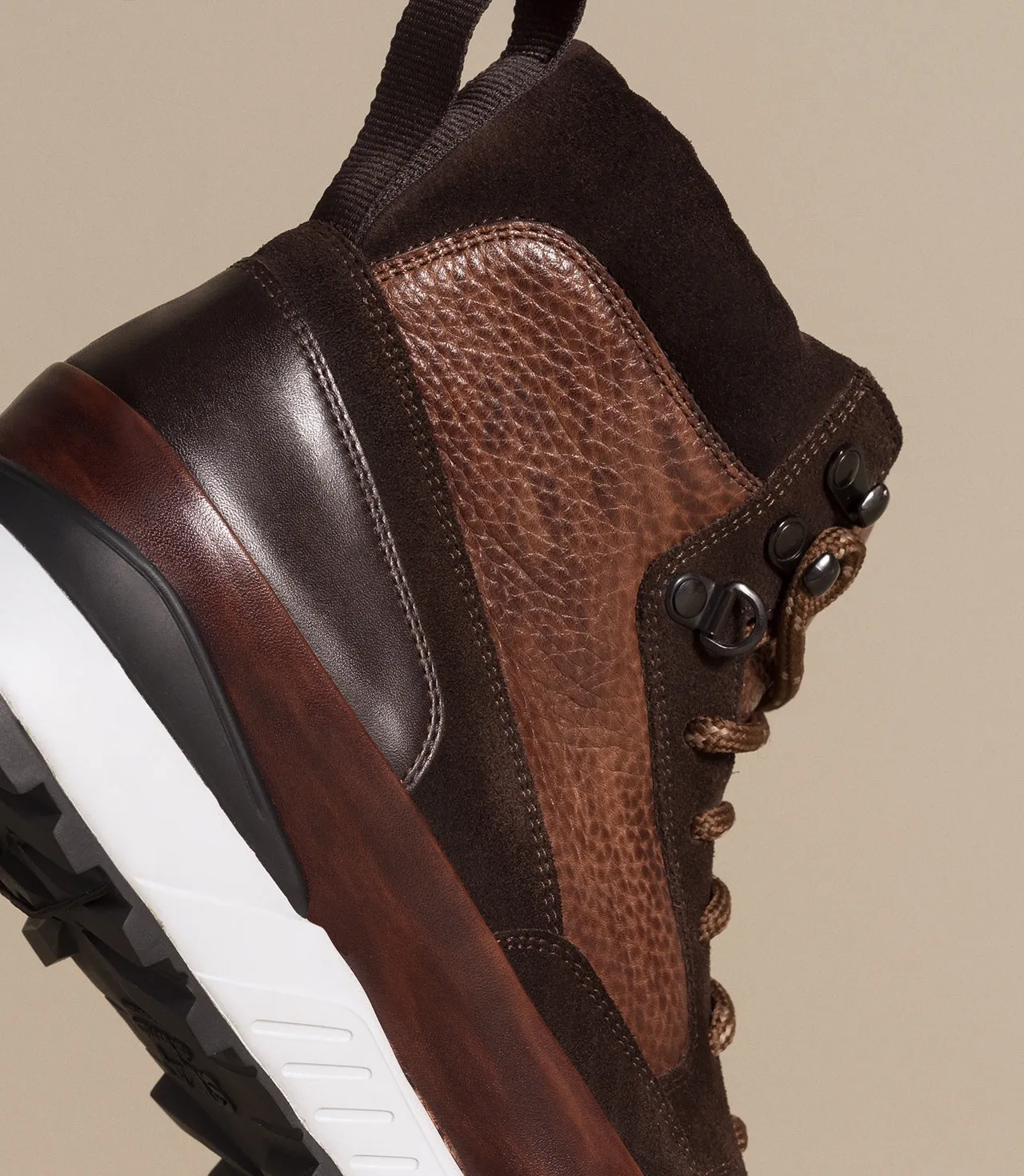 Height Increasing Brown Leather and Suede Dreketi High Top Sneaker Boots