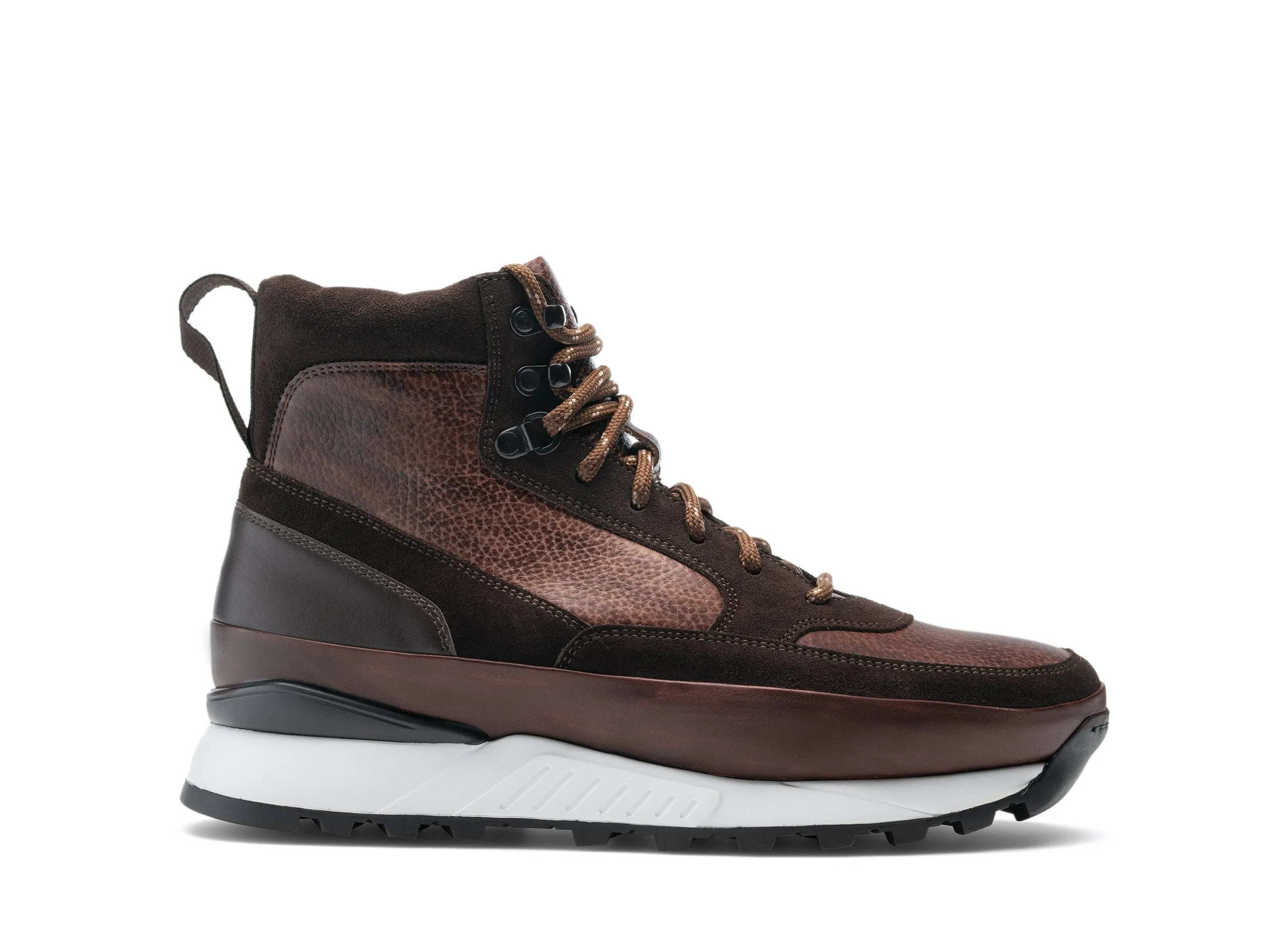 Height Increasing Brown Leather and Suede Dreketi High Top Sneaker Boots