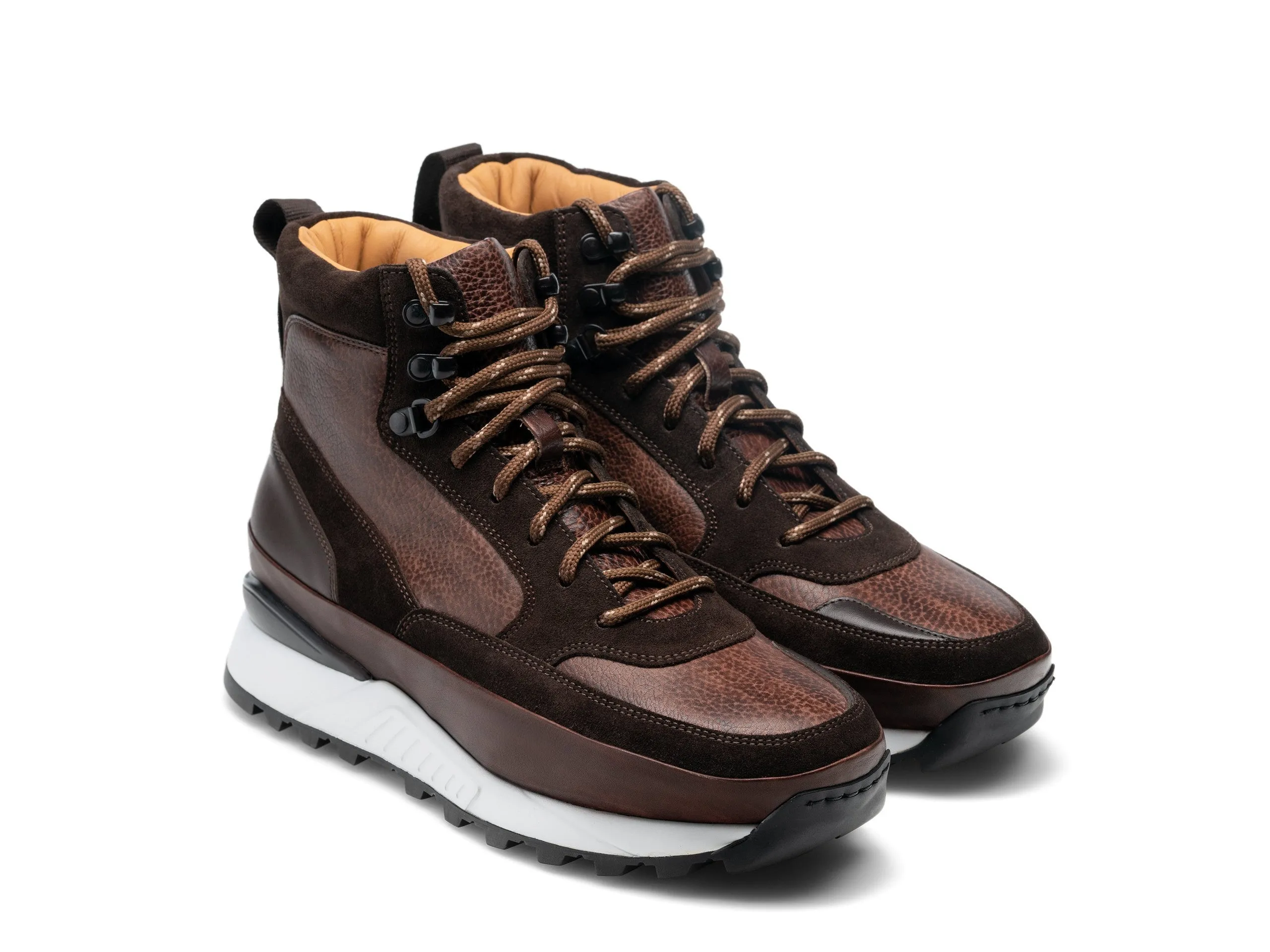 Height Increasing Brown Leather and Suede Dreketi High Top Sneaker Boots