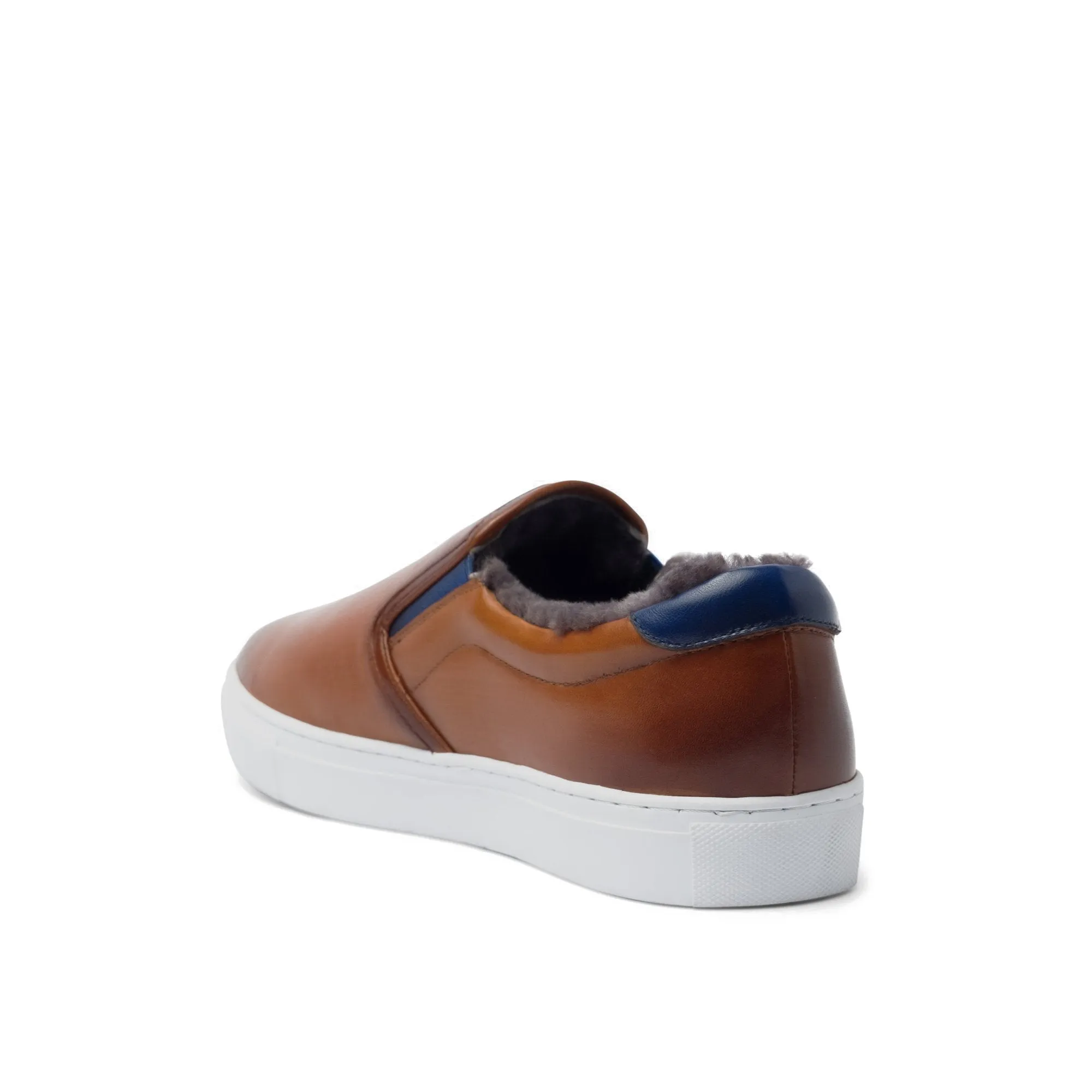 Height Increasing Tan Leather Alton Shearling Cuff Sneakers