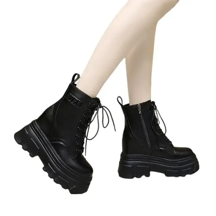 High Platform Ankle Round Toe Lace Up Punk Boots