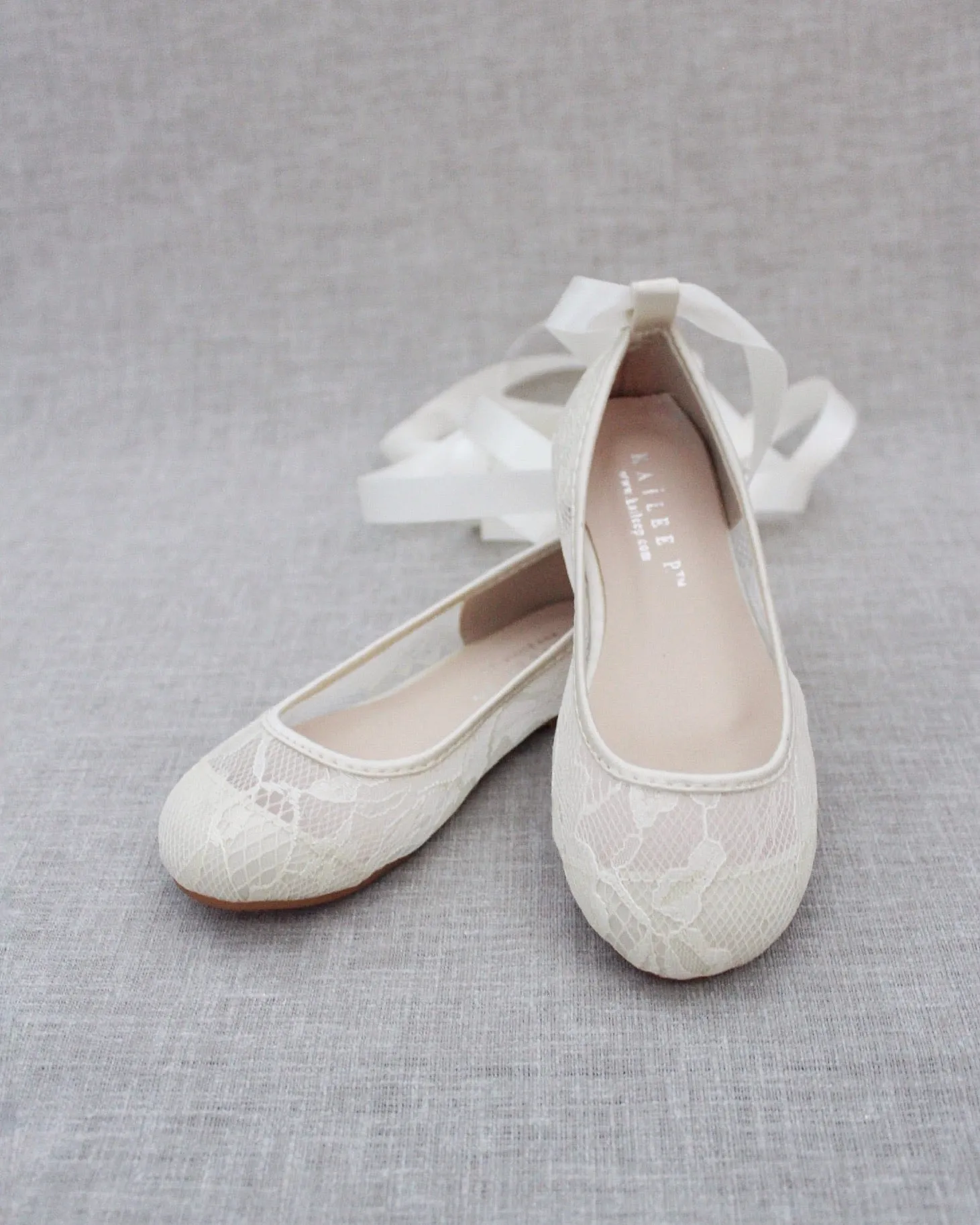 Ivory New Lace Flats with Ballerina Lace Up