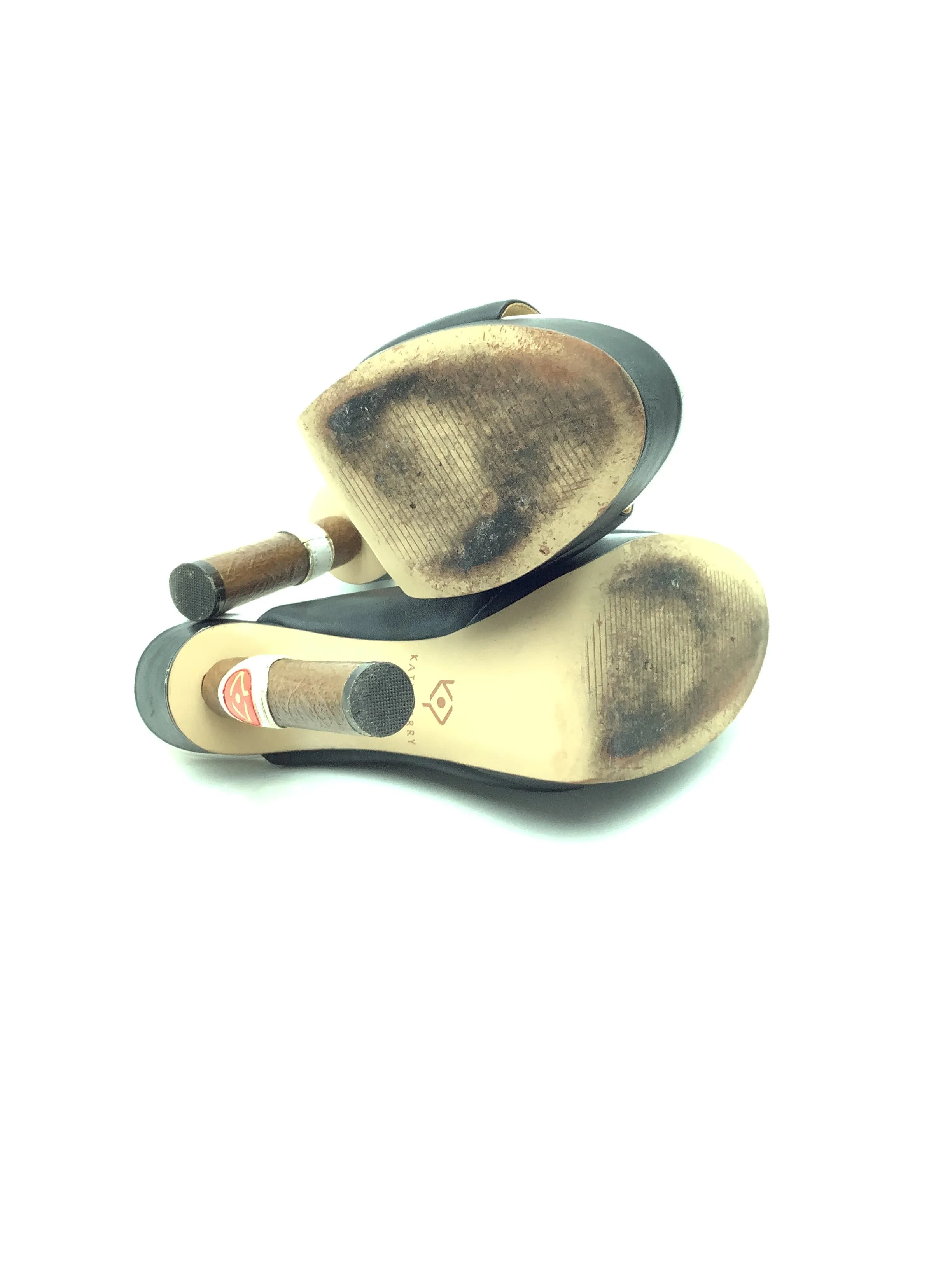 Katy Perry Sandals Black & White Leather Clog Heeled Size: 7.5