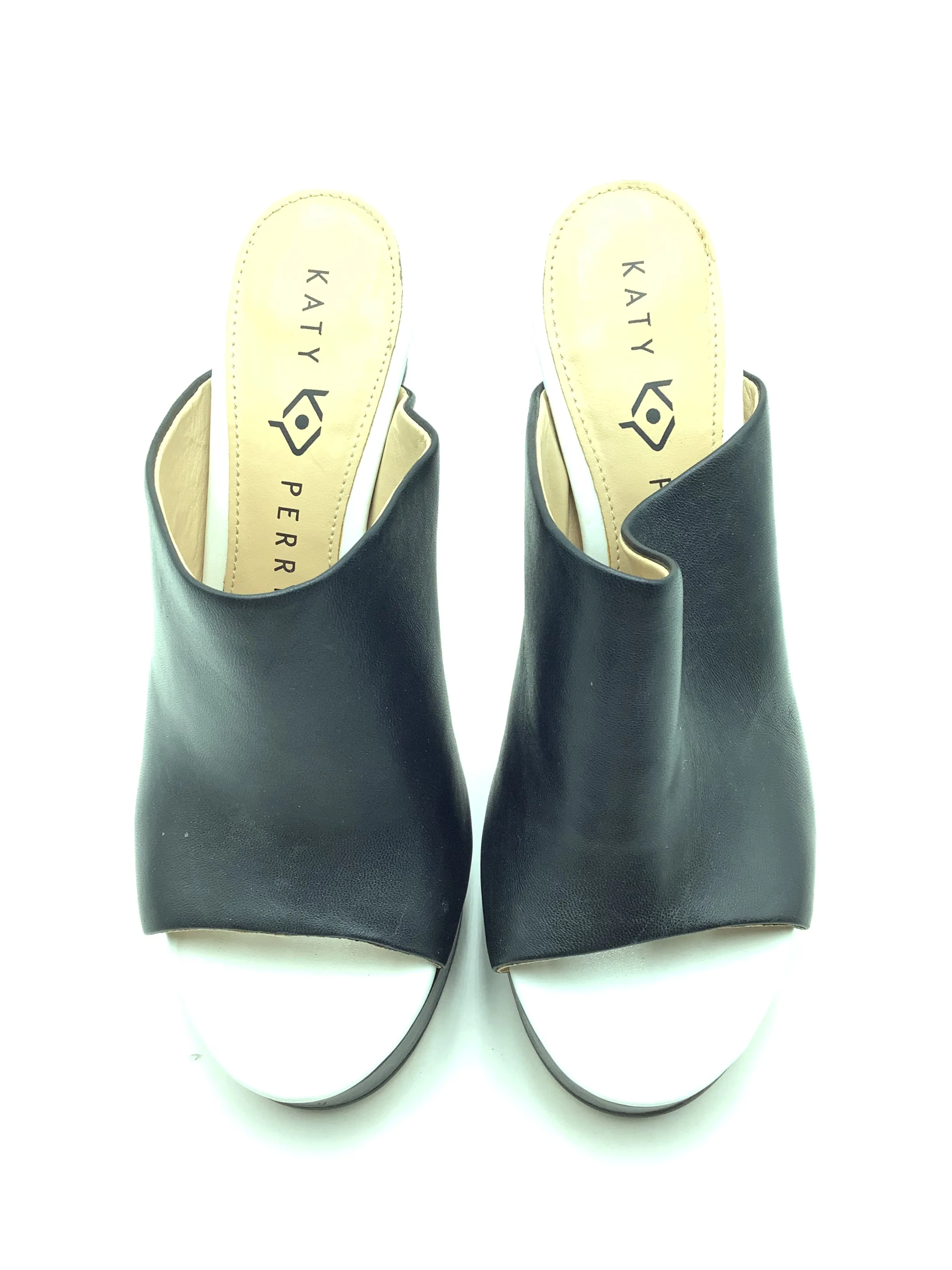 Katy Perry Sandals Black & White Leather Clog Heeled Size: 7.5