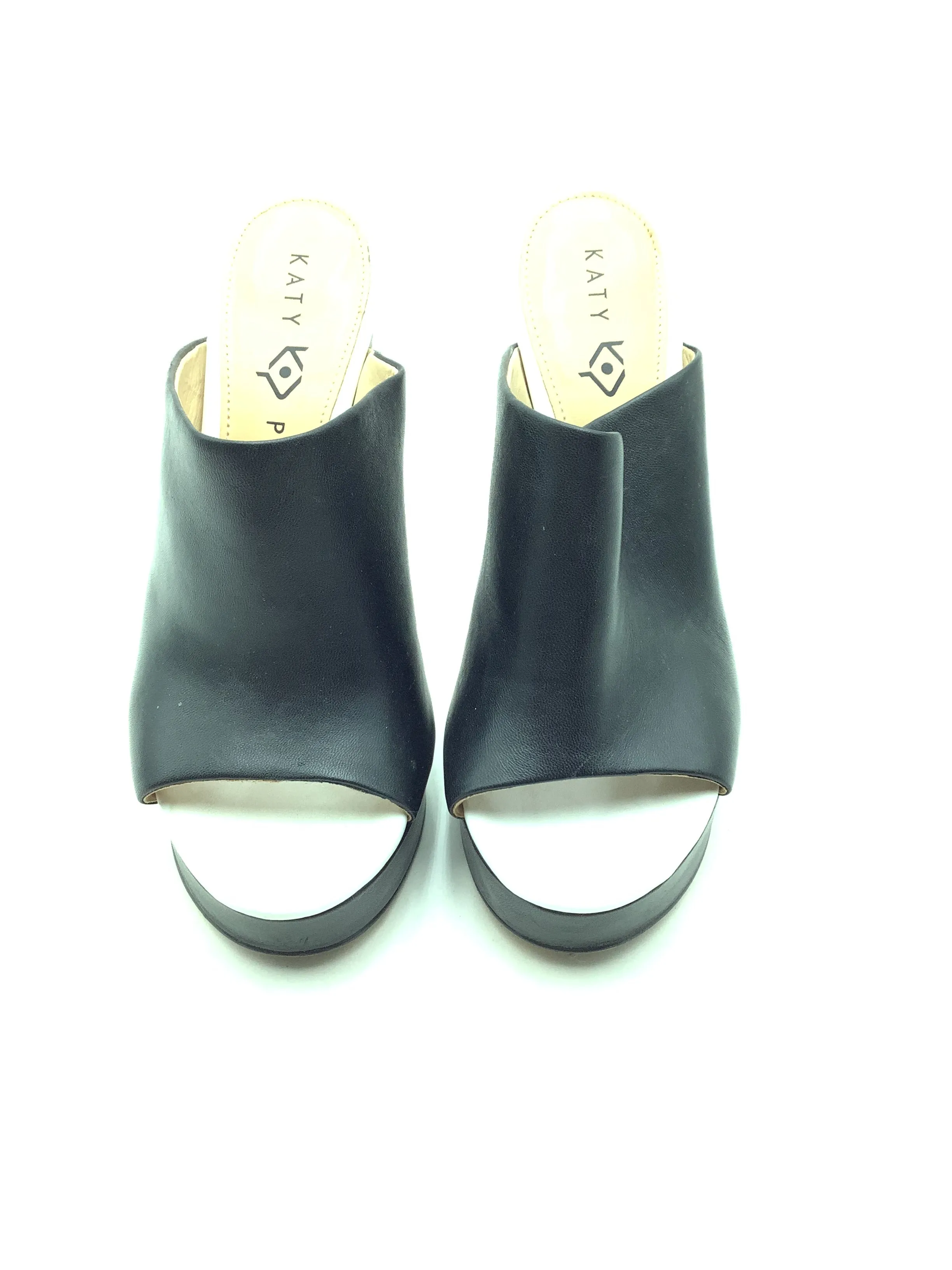 Katy Perry Sandals Black & White Leather Clog Heeled Size: 7.5
