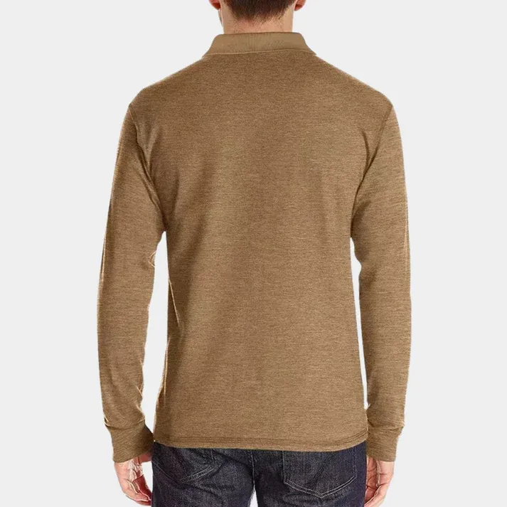 KnitLux - Heren Poloshirt Lange Mouwen, Contrasterende Kraag, Casual Pasvorm