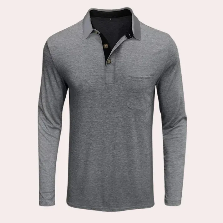 KnitLux - Heren Poloshirt Lange Mouwen, Contrasterende Kraag, Casual Pasvorm