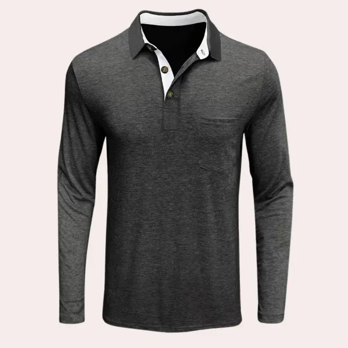 KnitLux - Heren Poloshirt Lange Mouwen, Contrasterende Kraag, Casual Pasvorm